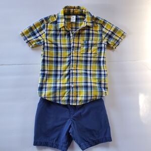 Carter's Yellow and Blue Plaid Button Down Shirt and Shorts Set